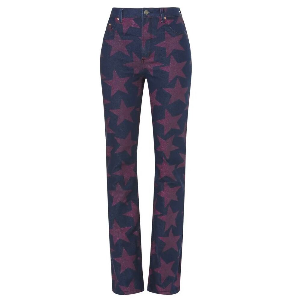 AFRM Huxley Baby Boot Shimmer Star Print High Rise Womens Jeans Stretch 26